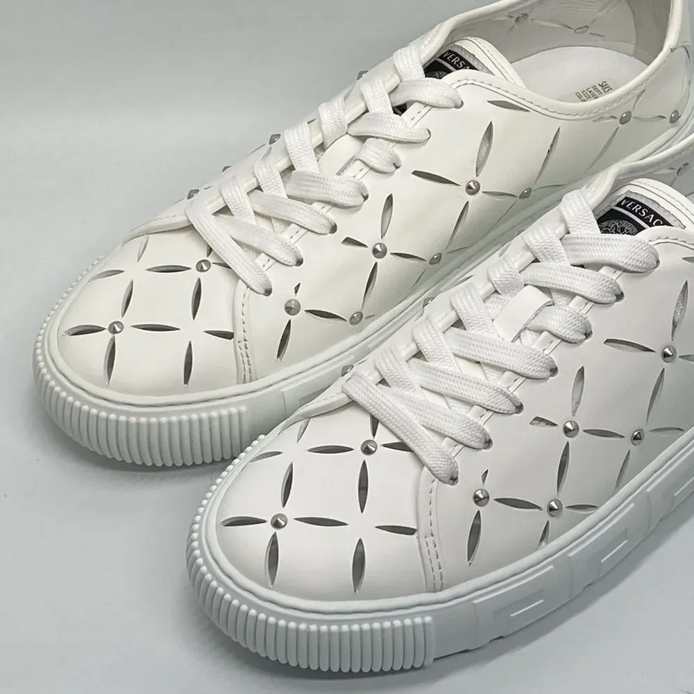 Versace Laser-Cut Low-Top Leather Sneakers size 42/us size 9